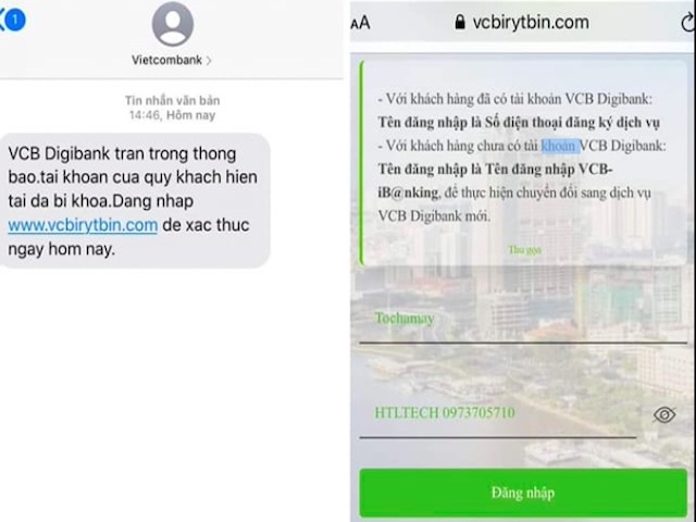 Cảnh báo SMS 'tài khoản VCB Digibank bị khóa' được gửi từ tổng đài giả Vietcombank