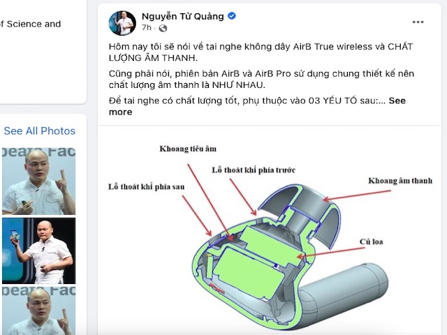Ông Nguyễn Tử Quảng đăng 'tút' phân tích chất lượng âm thanh tai nghe Bkav